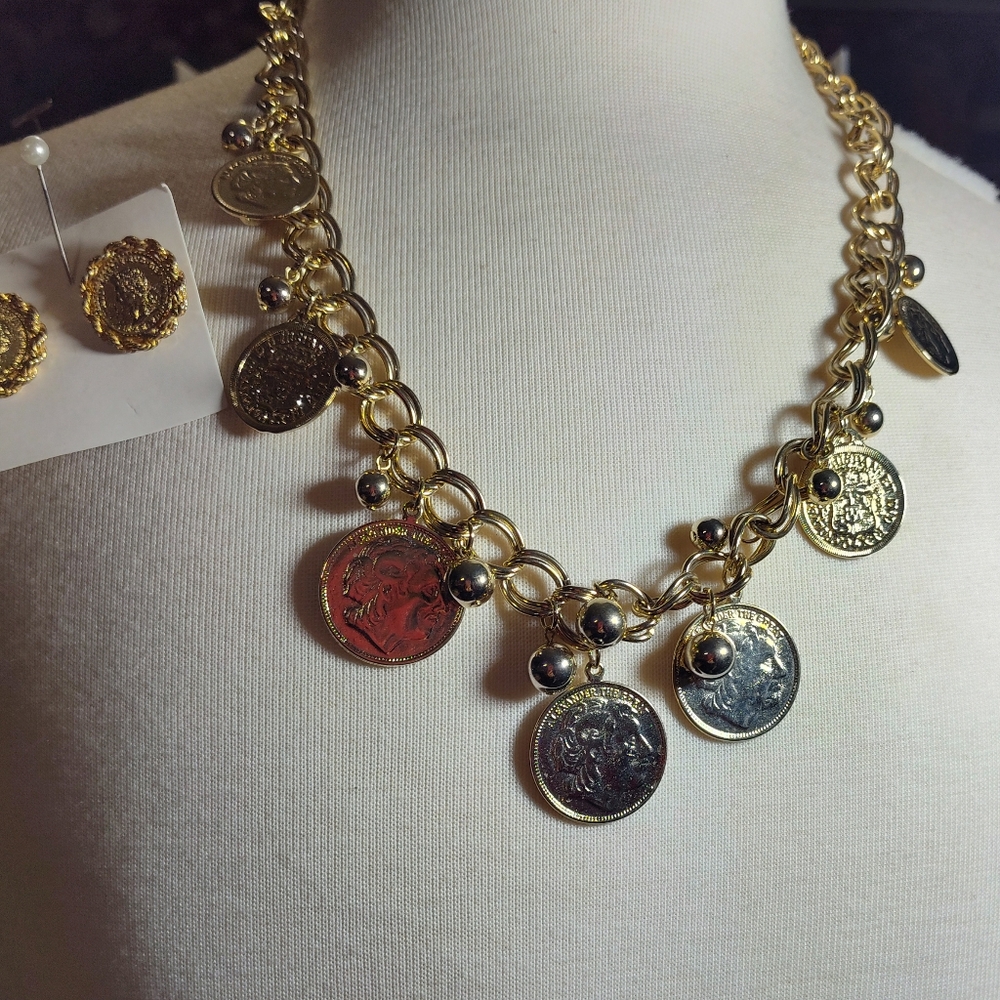 Gold  Coin Necklace and Earring Set